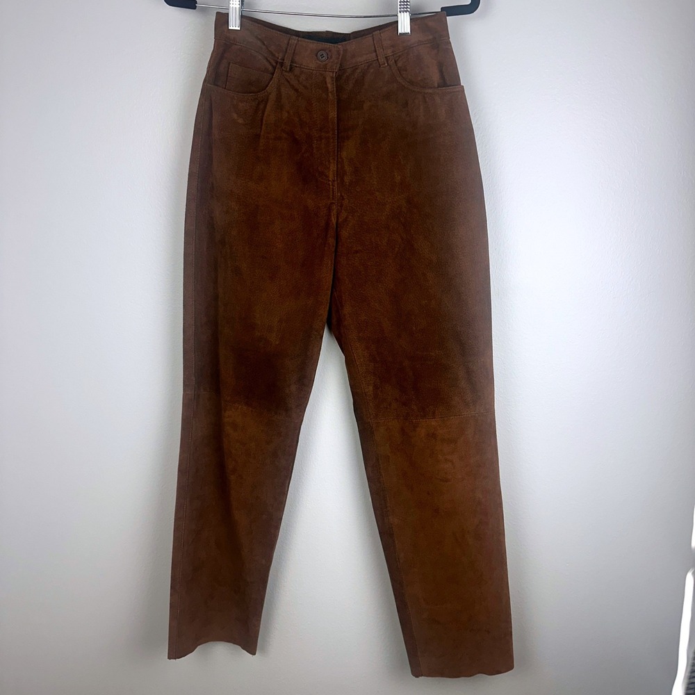 Bushwacker Vintage Brown Suede Leather High Waisted Straight Leg Pants Size 6